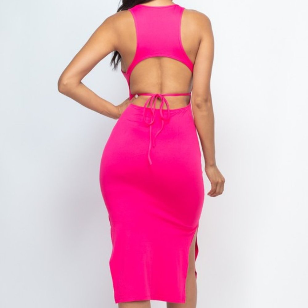 Open Minded Midi Dress - Fuchsia